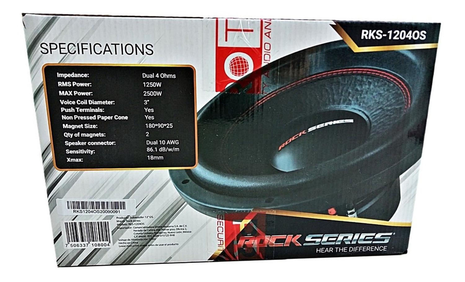 Subwoofer Rock Series RKS-1204OS 2500 Watts 12 Pulgadas 4 + 4 Ohms High SPL y Open Show Doble Bobina - Audioshop México lo mejor en Car Audio en México -  Rock Series