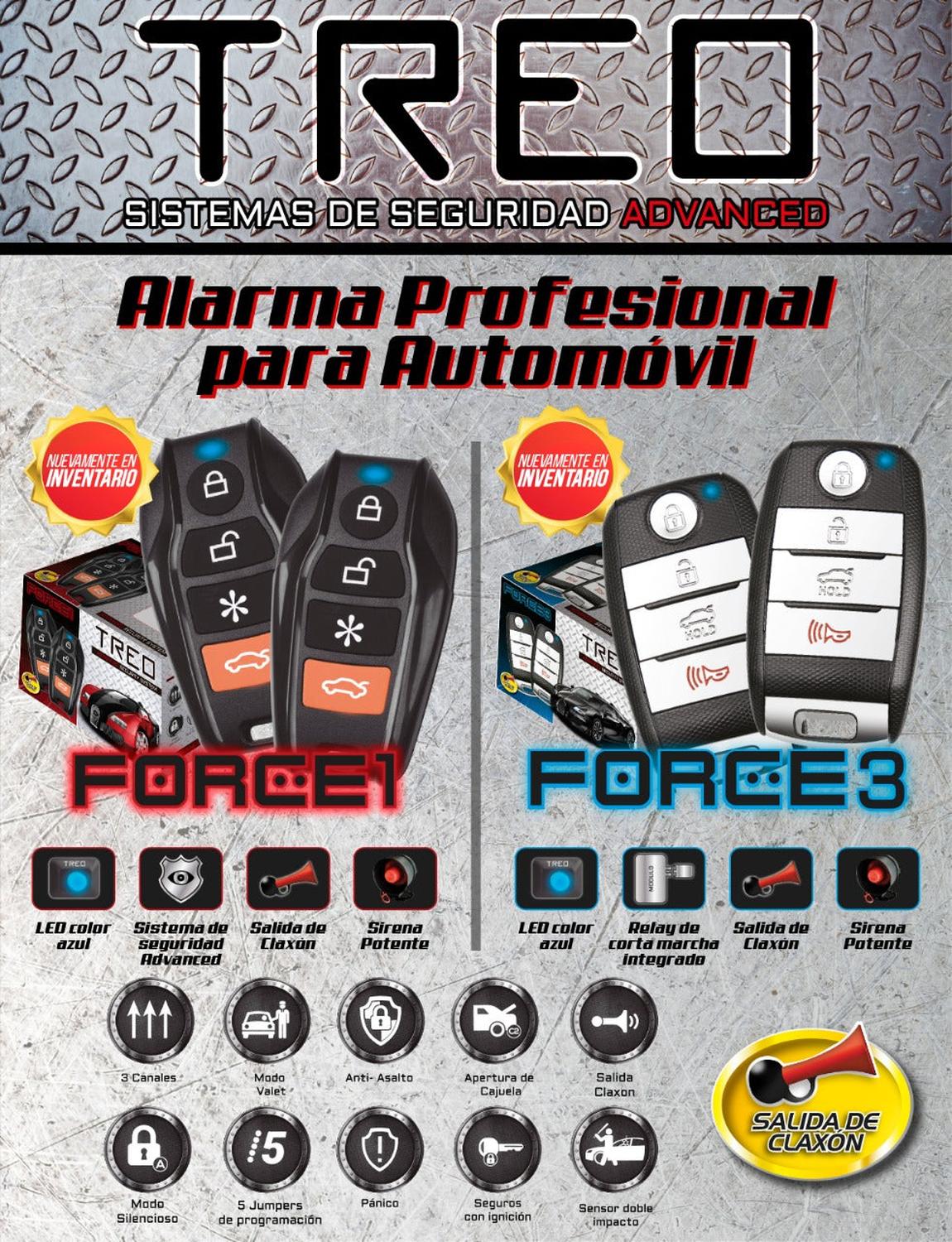 Alarma Profesional para Automóvil Treo FORCE1 Con Salida de Claxon - Audioshop México lo mejor en Car Audio en México -  Treo
