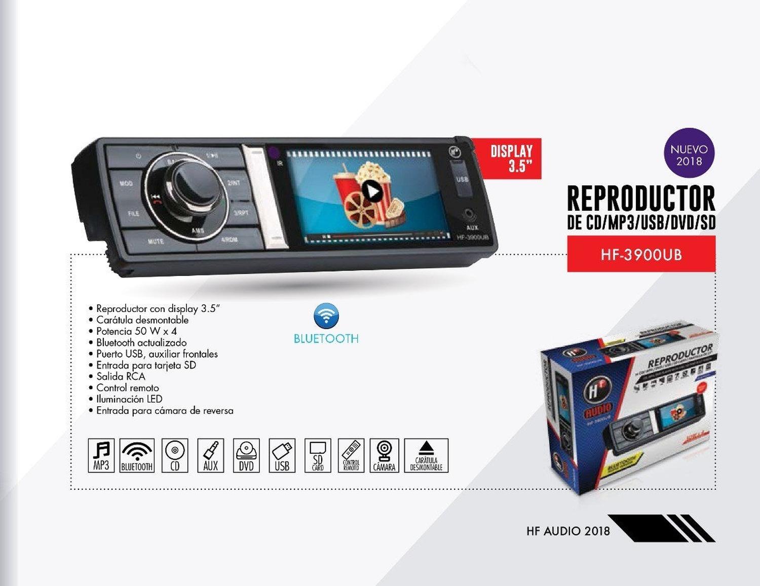Autoestéreo Pantalla 1 DIN HF Audio HF-3900UB 50wx4 Bluetooth/USB/SD - Audioshop México lo mejor en Car Audio en México -  HF Audio