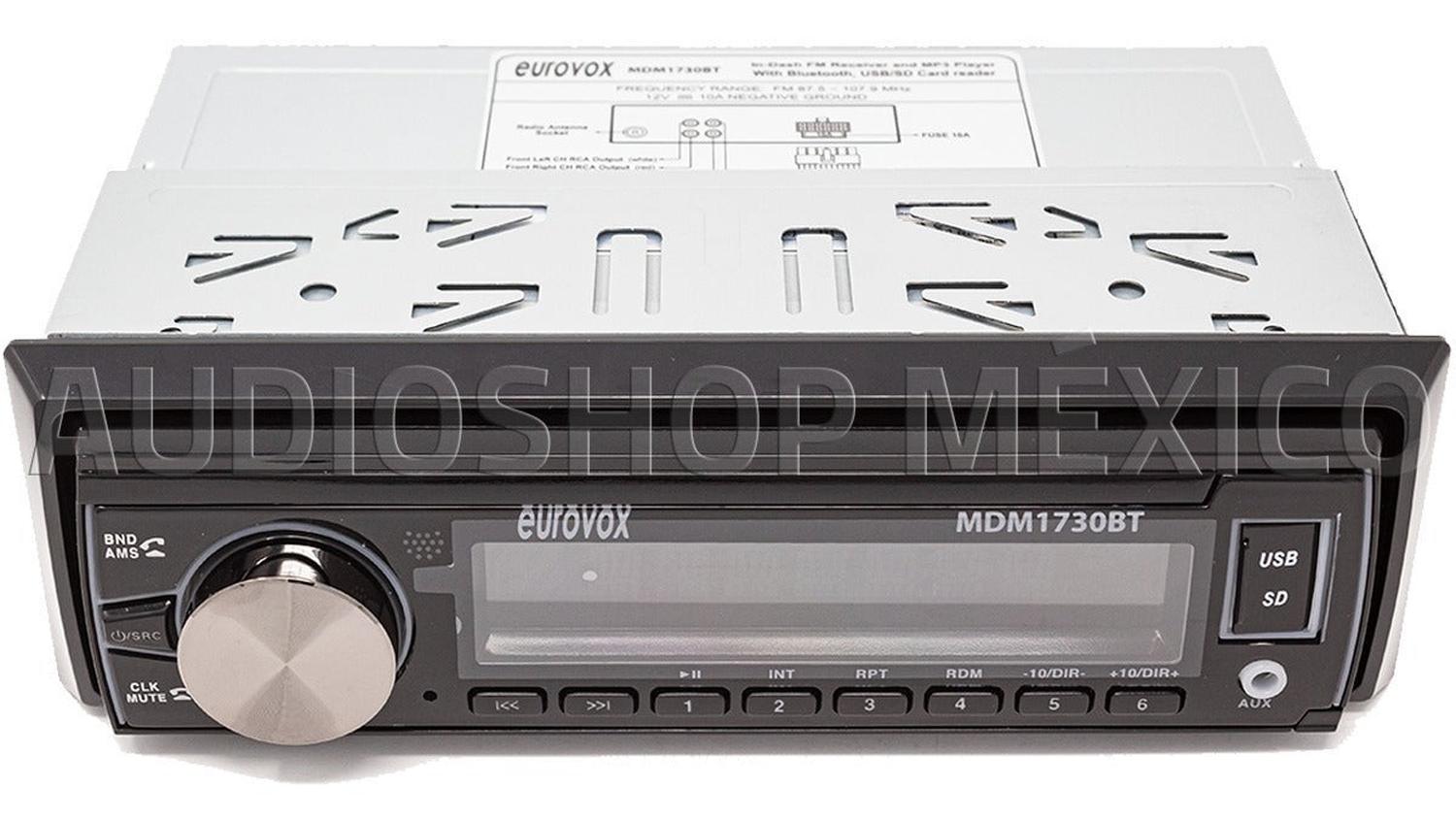 Autoestéreo 1 DIN Eurovox MDM1730BT USB Bluetooth SD AUX Carátula desmontable - Audioshop México lo mejor en Car Audio en México -  Eurovox