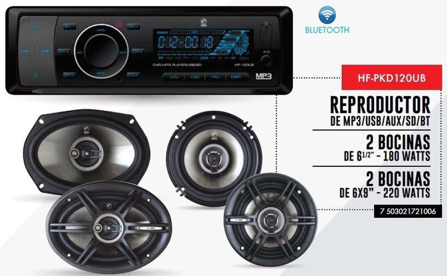 Paquete Estéreo, 2 Bocinas de 6.5" Pulgadas y 2 Bocinas de 6x9 Pulgadas HF Audio HF-PKD120UB - Audioshop México lo mejor en Car Audio en México -  HF Audio