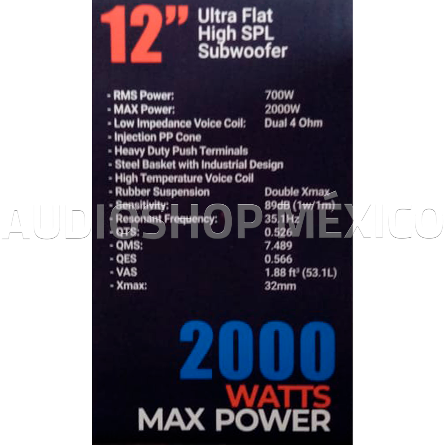 Subwoofer Ultra Plano SPL Audio Labs MONSTER FLAT 12 2000 Watts 12 Pulgadas 2 + 2 Ohms 700 Watts RMS - Audioshop México lo mejor en Car Audio en México -  Audio Labs