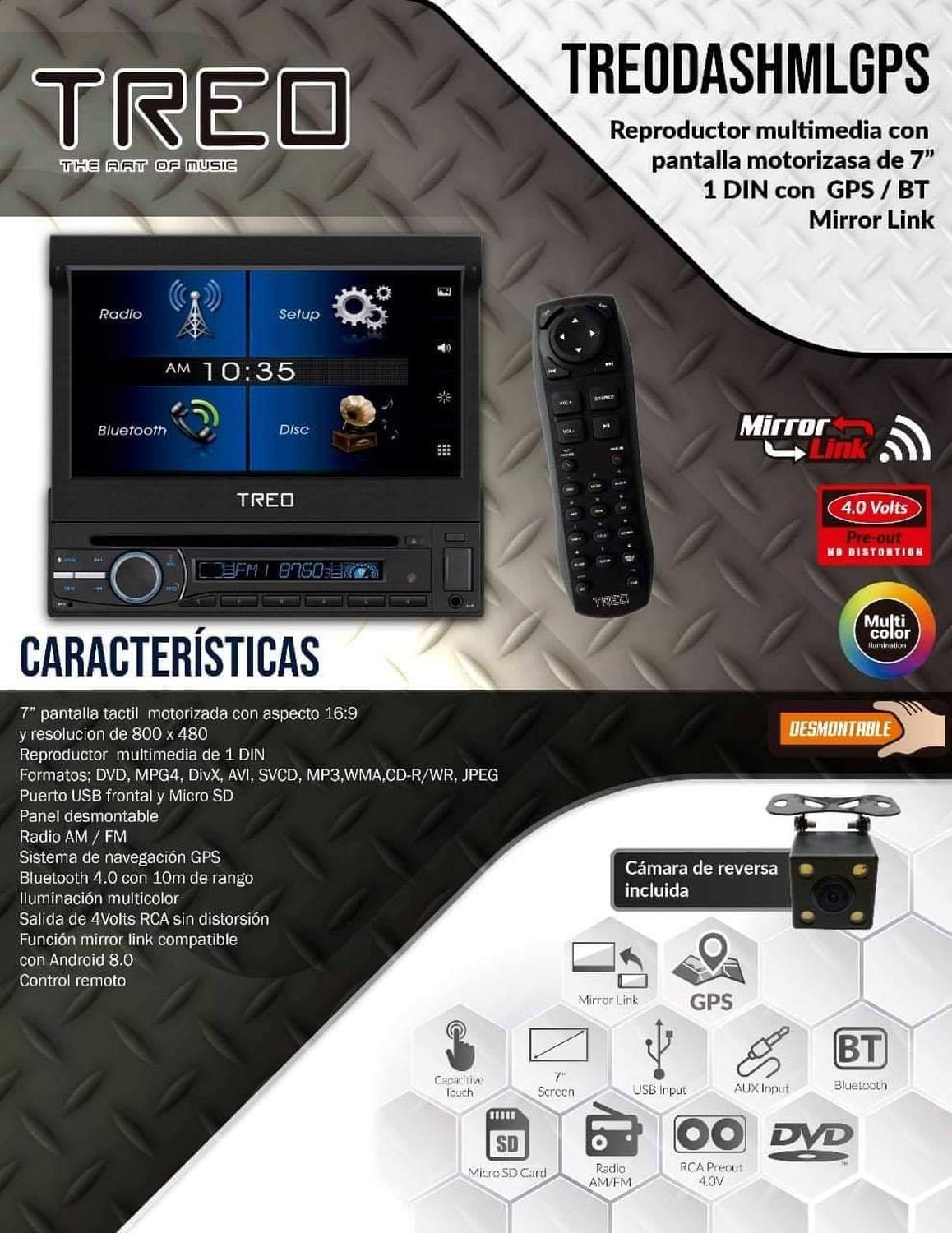 Auto Estereo Motorizado Doble Din TREO TREODASHMLGPS Bluetooth Usd Gps Mirrorlink Camara De Reversa - Audioshop México lo mejor en Car Audio en México -  Treo