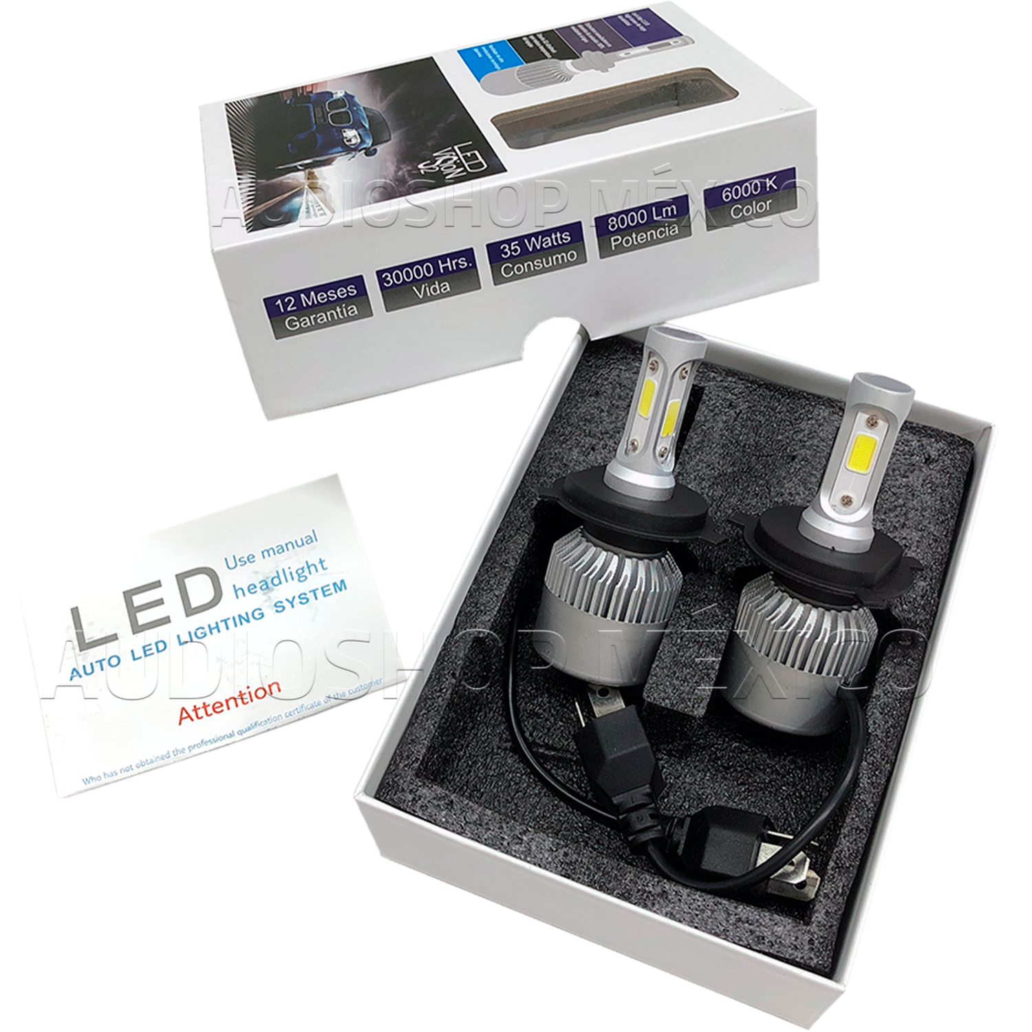 02 Focos LED Dual H7 de 8000 Lumenes
