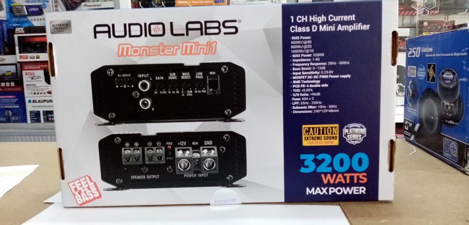 Mini Amplificador Monoblock Audio Labs MONSTER MINI1 3200 Watts Clase D con Controlador de bajos - Audioshop México lo mejor en Car Audio en México -  Audio Labs