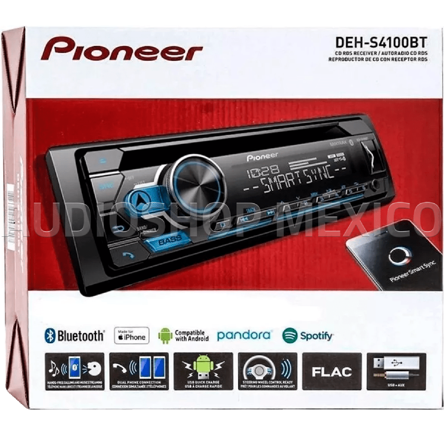 Autoestéreo 1 DIN Pioneer DEH-S4100BT Bluetooth USB MP3 Android iPhone Spotify - Audioshop México lo mejor en Car Audio en México -  Pioneer