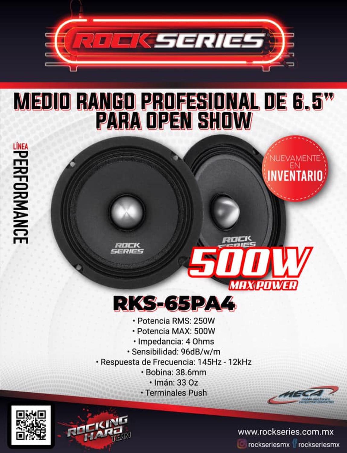 Par de Medios Rangos Open Show Rock Series RKS-65PA4 500 Watts 6.5 Pulgadas 4 Ohms Performance Serie - Audioshop México lo mejor en Car Audio en México -  Rock Series