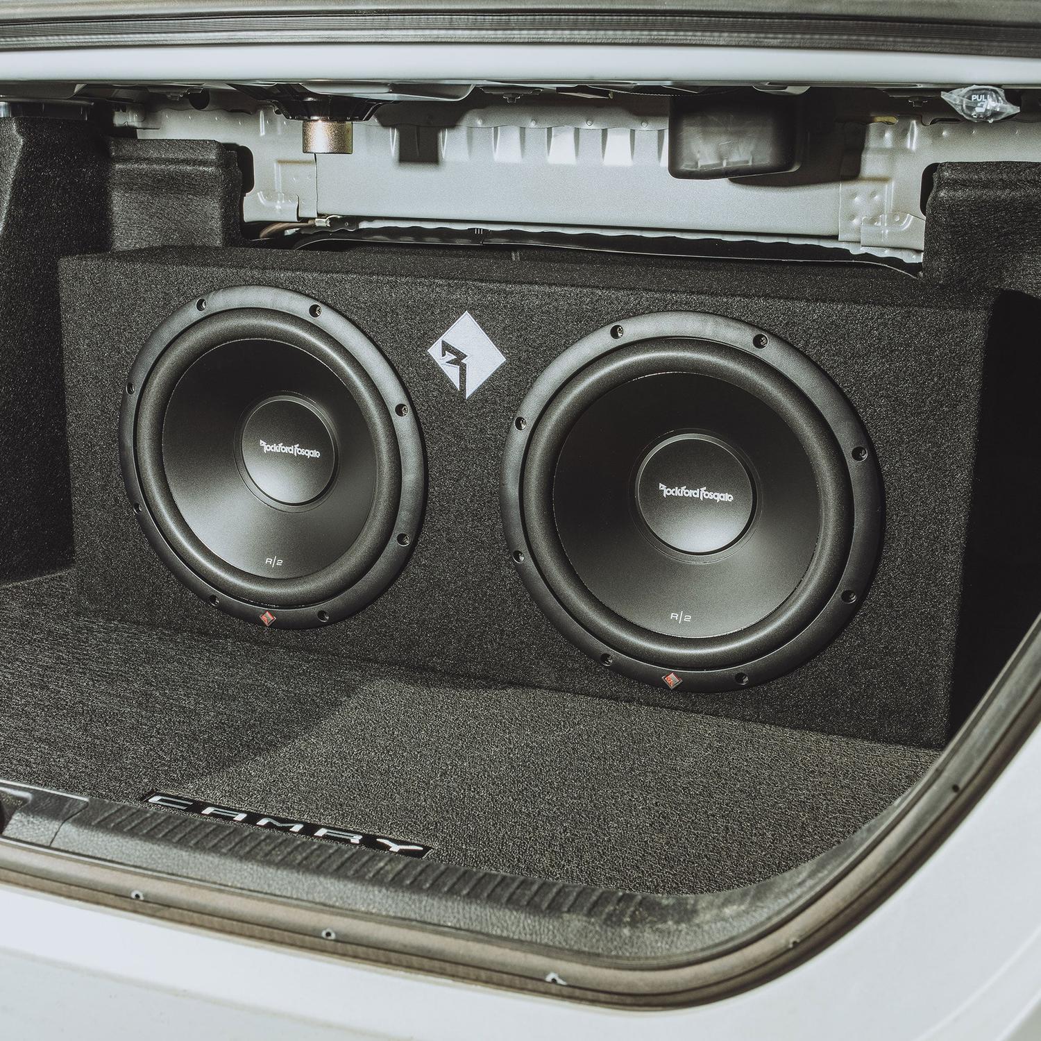 Cajón Sellado con Subwoofer Doble Rockford Fosgate R2-2X12 1000 Watts – Audioshop mejor en Car Audio en México