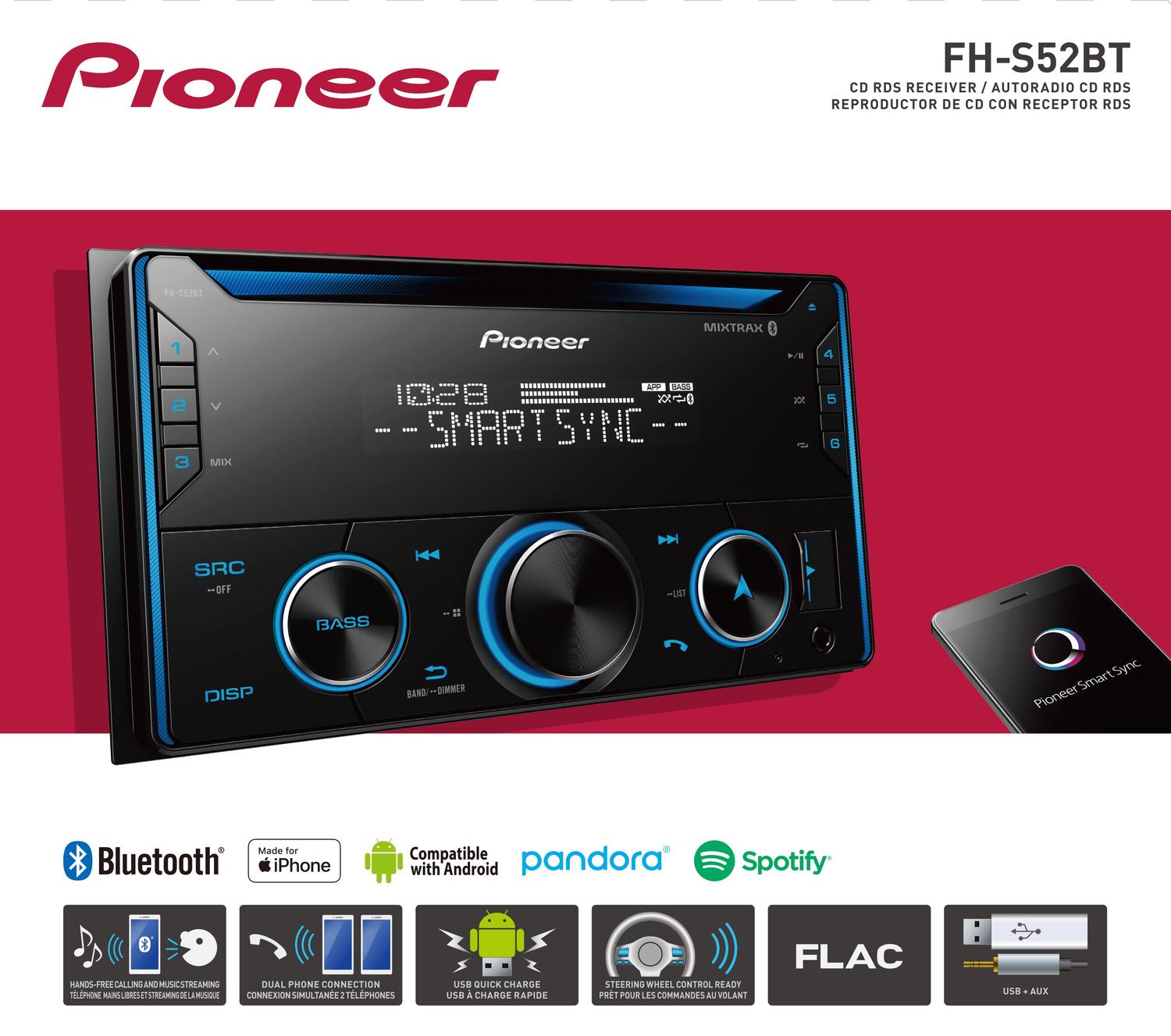 Autoestéreo 2 DIN Pioneer FH-S52BT CD Bluetooth USB Spotify Android iOS Manos libres - Audioshop México lo mejor en Car Audio en México -  Pioneer