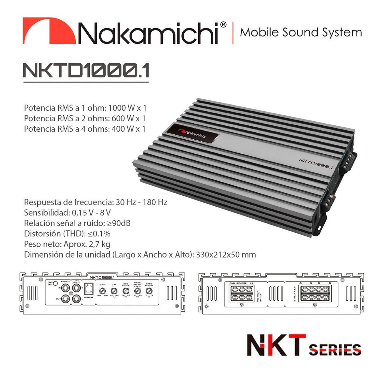Amplificador Monoblock Nakamichi NKTD1000.1 6000 Watts Max Clase D 1000 Watts RMS 1 Ohm NKT Series - Audioshop México lo mejor en Car Audio en México -  Nakamichi