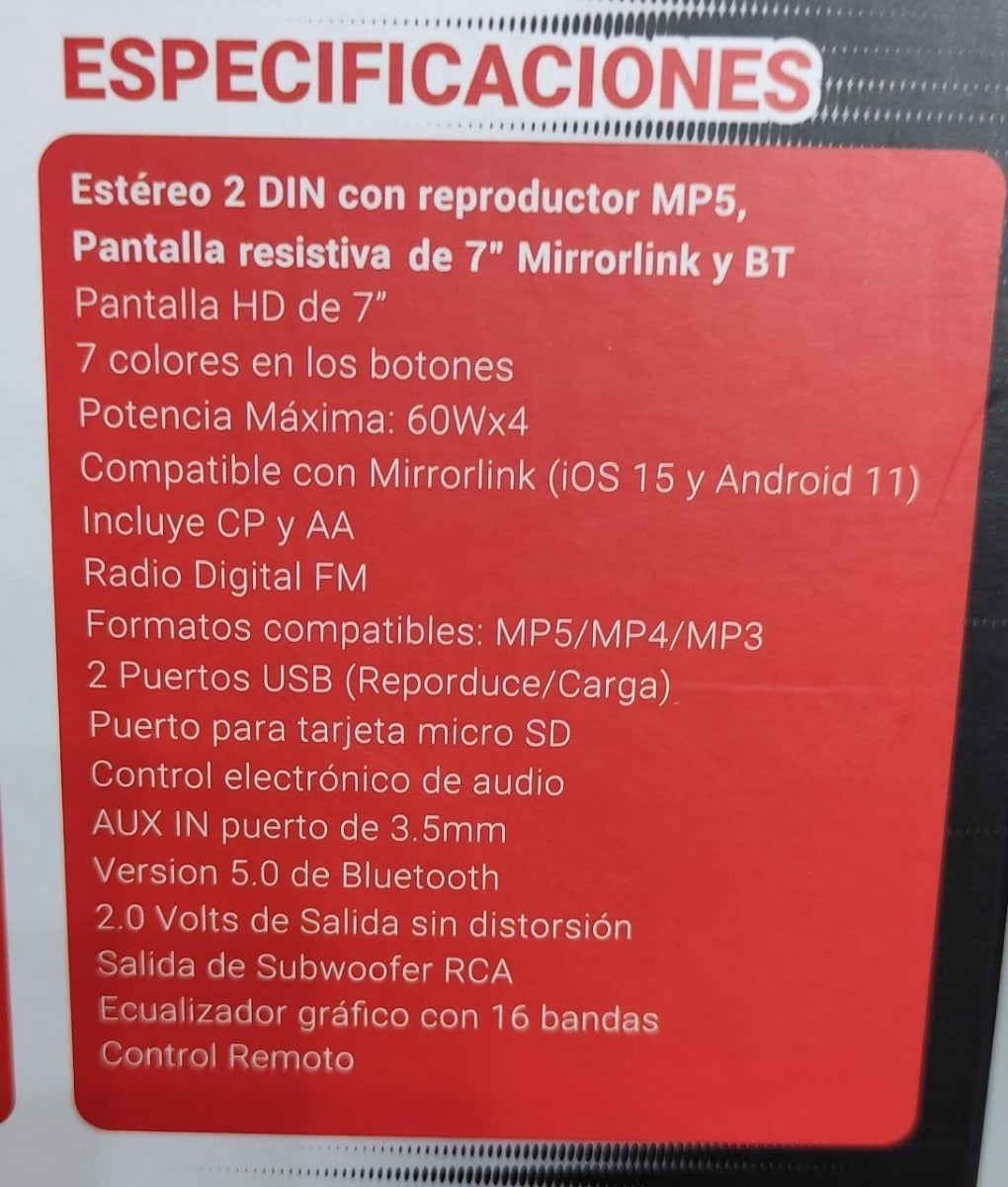 Estéreo 2 DIN HD 7 Mirror Link Carplay Android Auto Rock Series RKS-C –  Audioshop México lo mejor en Car Audio en México