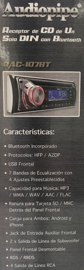 Autoestéreo Audiopipe RAC-107BT con Bluetooth, USB y AUX 1 Din - Audioshop México lo mejor en Car Audio en México -  Audiopipe