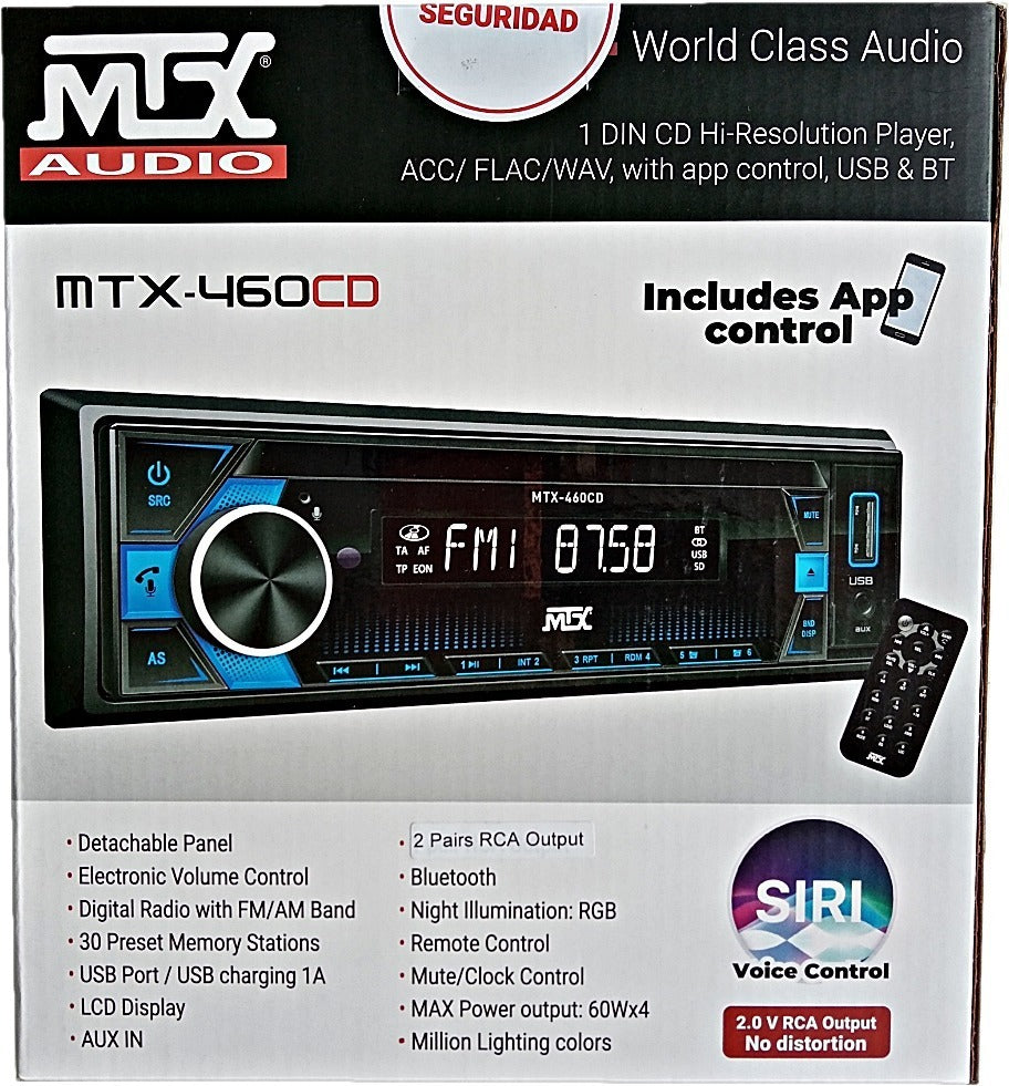 Estéreo 1 Din Mtx-460cd Cd Android iOS Siri Usb Bt Aux Rgb - Audioshop México lo mejor en Car Audio en México -  MTX Audio