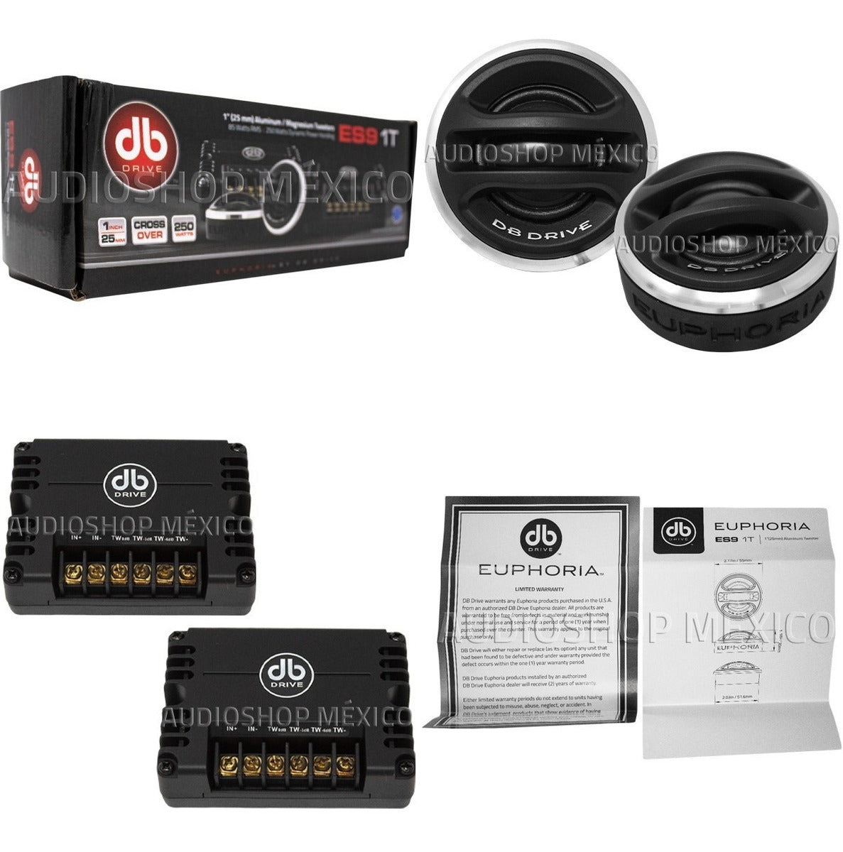 Set de Tweeters con Crossovers DB Drive Euphoria ES9 1T 250 Watts 1 Pulgada 85 Watts RMS - Audioshop México lo mejor en Car Audio en México -  Euphoria