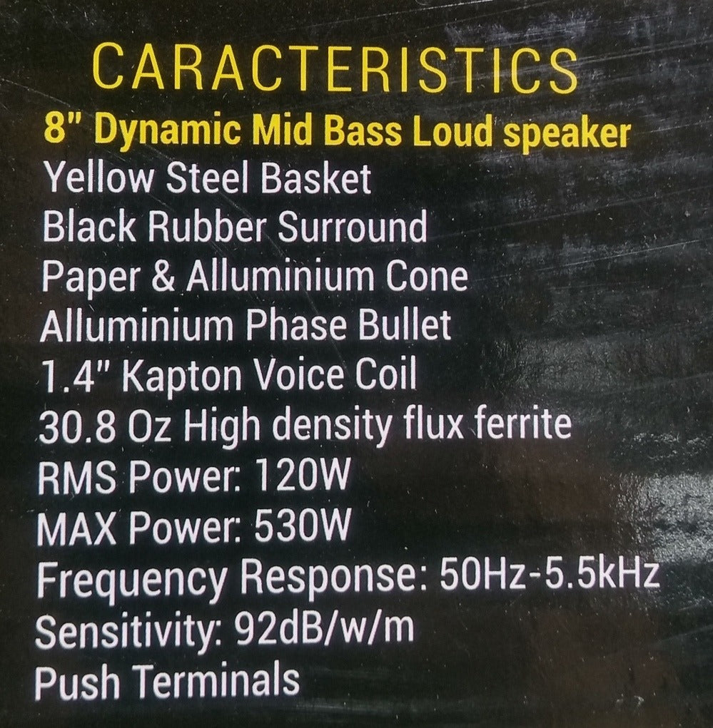 Medio Rango Coustic CO-8MB 530 Watts 8 Pulgadas 4 Ohms 120 Watts RMS - Audioshop México lo mejor en Car Audio en México -  Coustic
