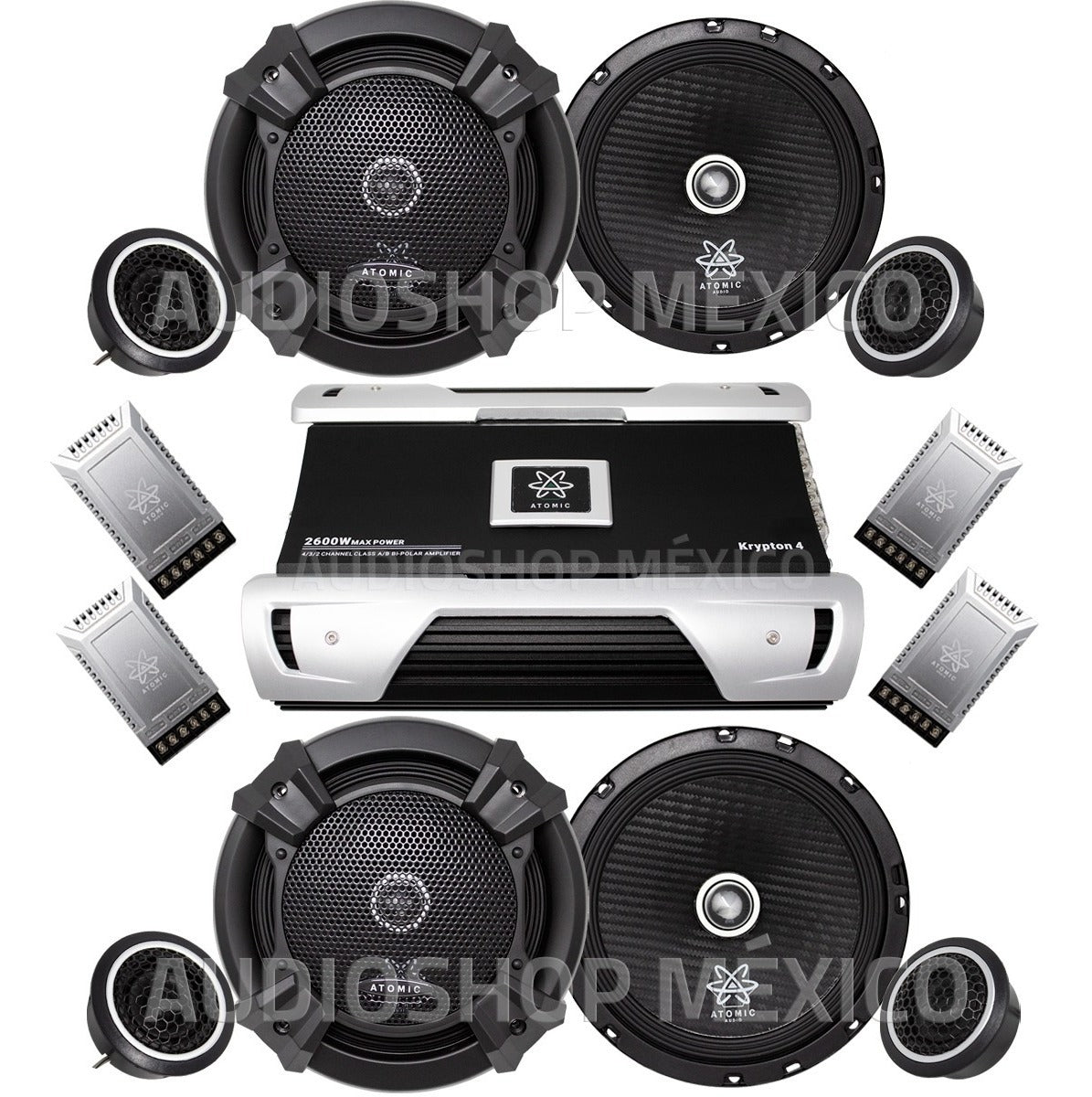 Amplificador 4 Canales + 2 Set de Medios 6.5 PLG Atomic Audio - Audioshop México lo mejor en Car Audio en México -  Atomic Audio