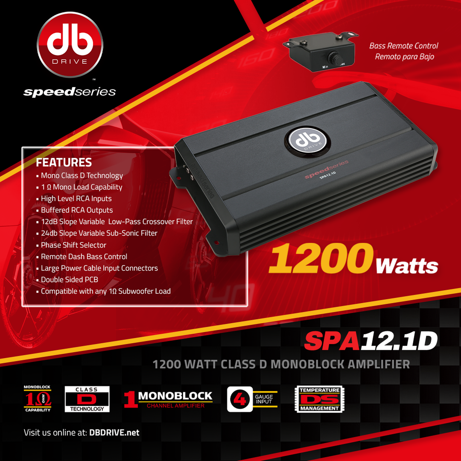 Amplificador Monoblock DB Drive SPA12.1D 1200 Watts Cla ... - Audioshop México lo mejor en Car Audio en México -  DB Drive