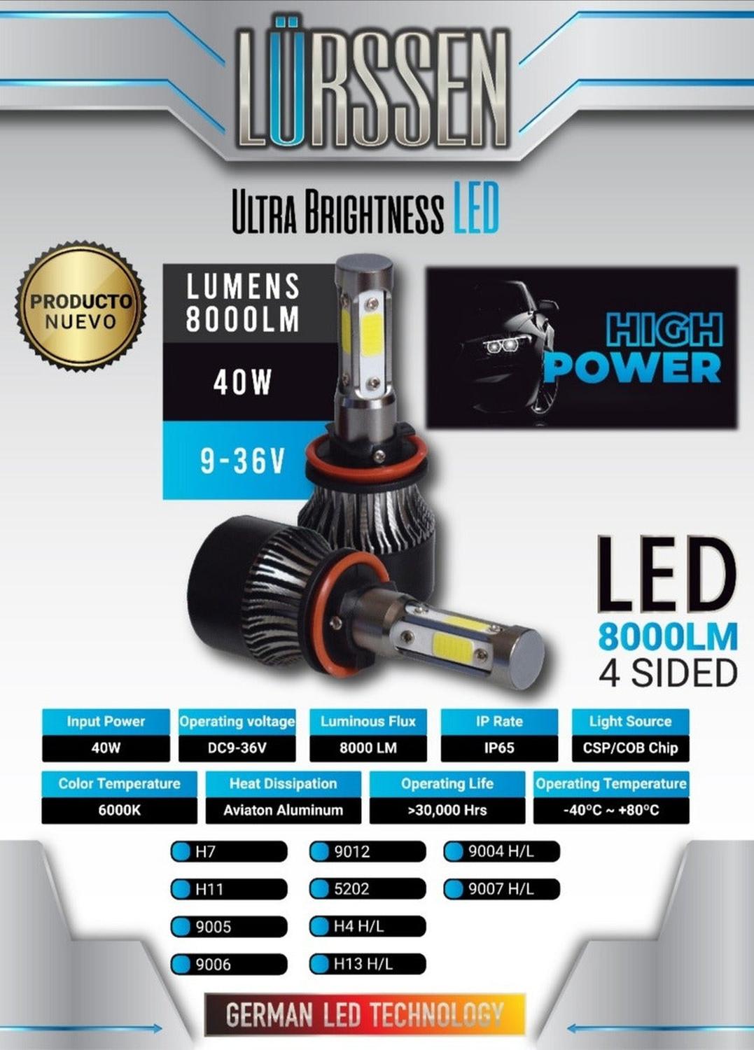 Kit de LED 4 Caras Lürssen 4S9005LUR 9005 8000 lm 6000k 4 Sided 40 Watts 9a Generación High Power - Audioshop México lo mejor en Car Audio en México -  Lürssen