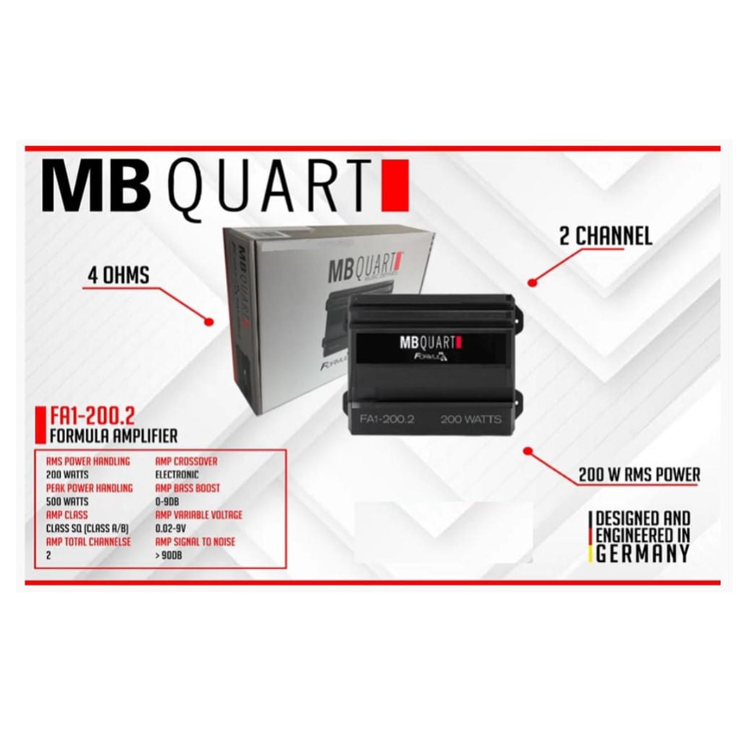 Amplificador 2 Canales para automóvil MB Quart FA1-200.2 200 Watts 4 Ohms Clase A/B Formula Series - Audioshop México lo mejor en Car Audio en México -  MB Quart