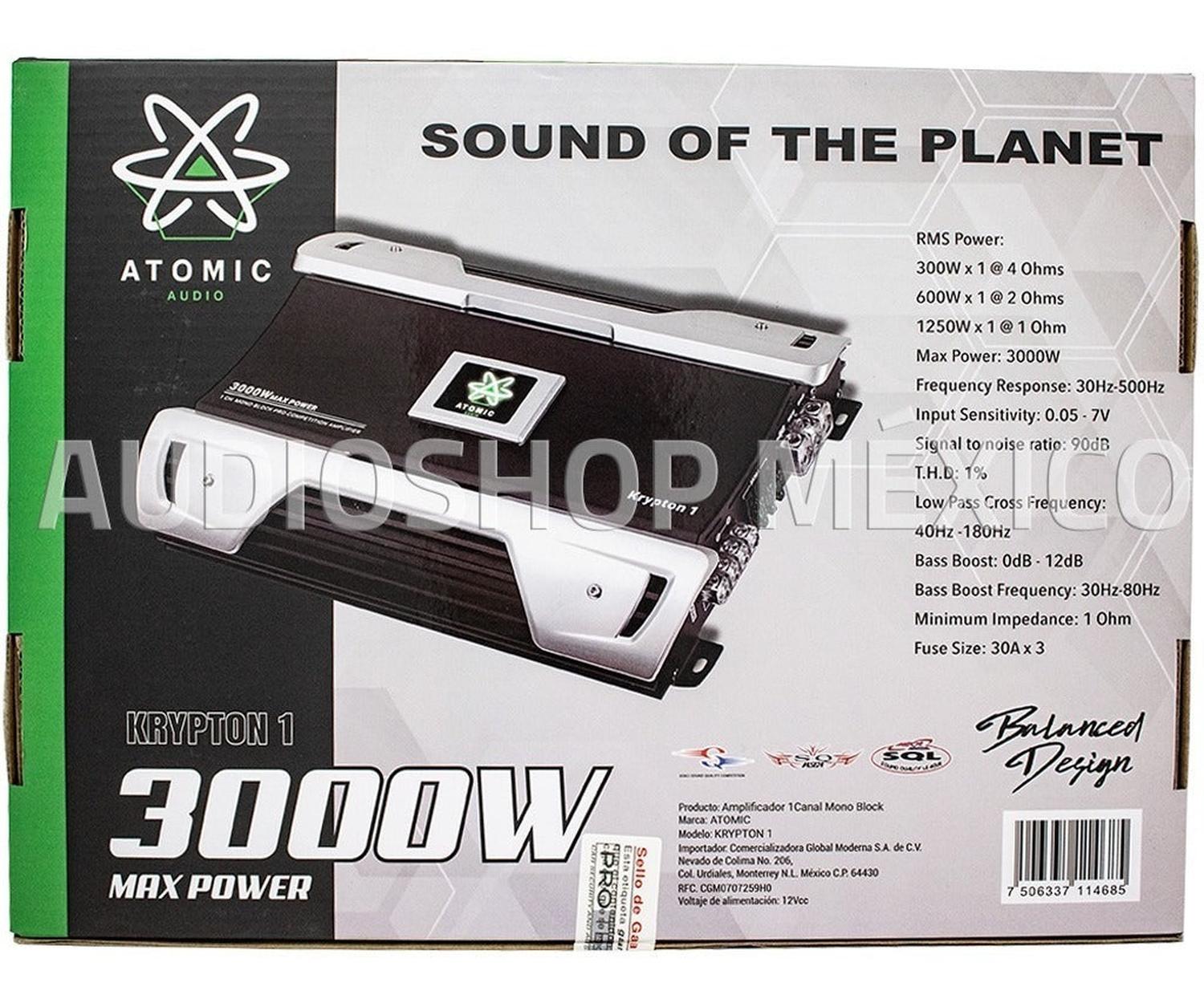 Amplificador 1 Canal KRYPTON1 3000 Watts con controlador de bajos + 2 Subwoofers Atomic Audio COBALT - Audioshop México lo mejor en Car Audio en México -  Atomic Audio