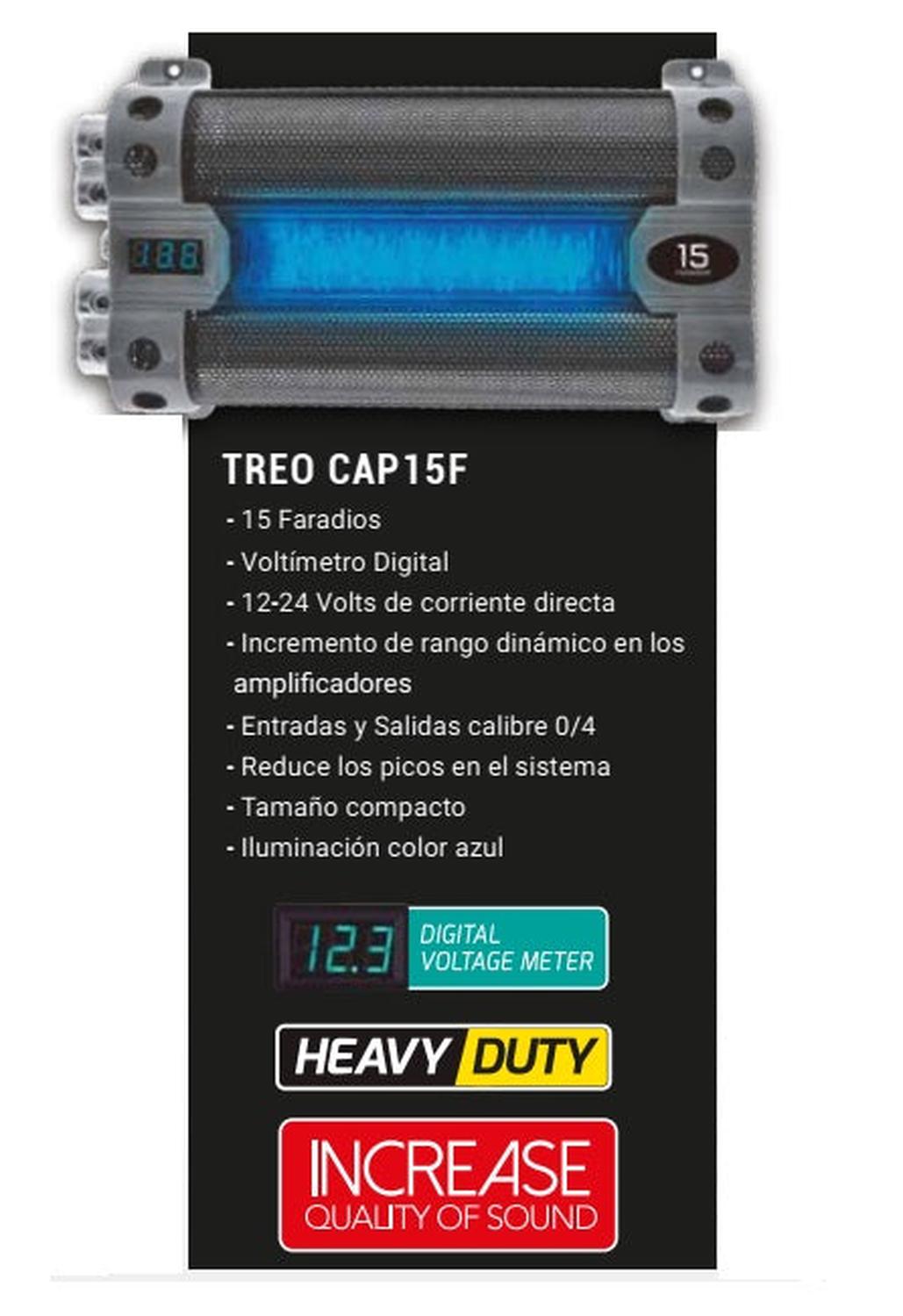 Capacitador Digital 15 Faradios Treo TREOCAP15F Tecnologia Hibrida Competencias Spl - Audioshop México lo mejor en Car Audio en México -  Treo